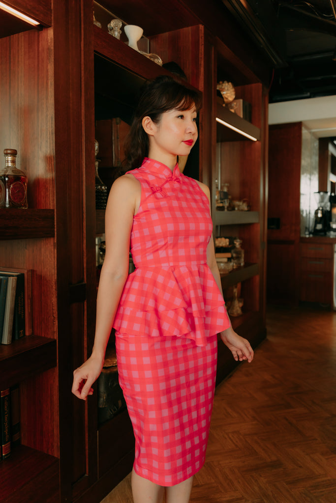 Valentine Gingham Yu Yan 2 Piece Cheongsam