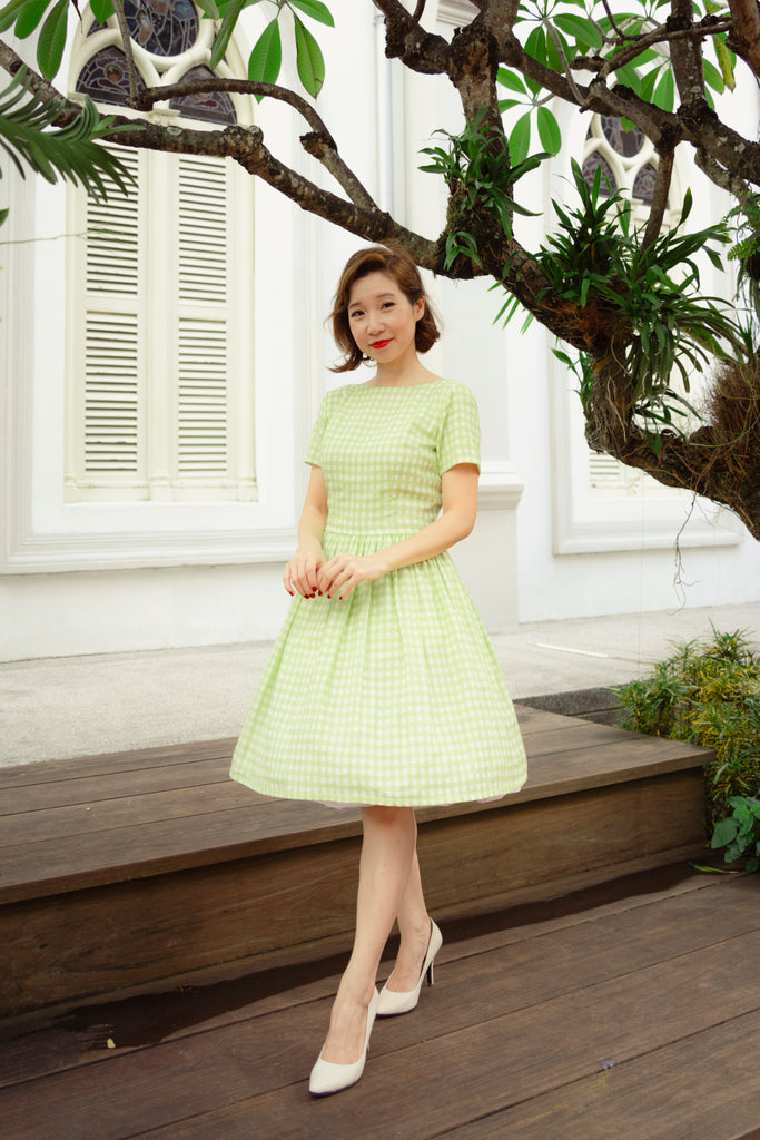 Esther Swing Dress in Green Gingham