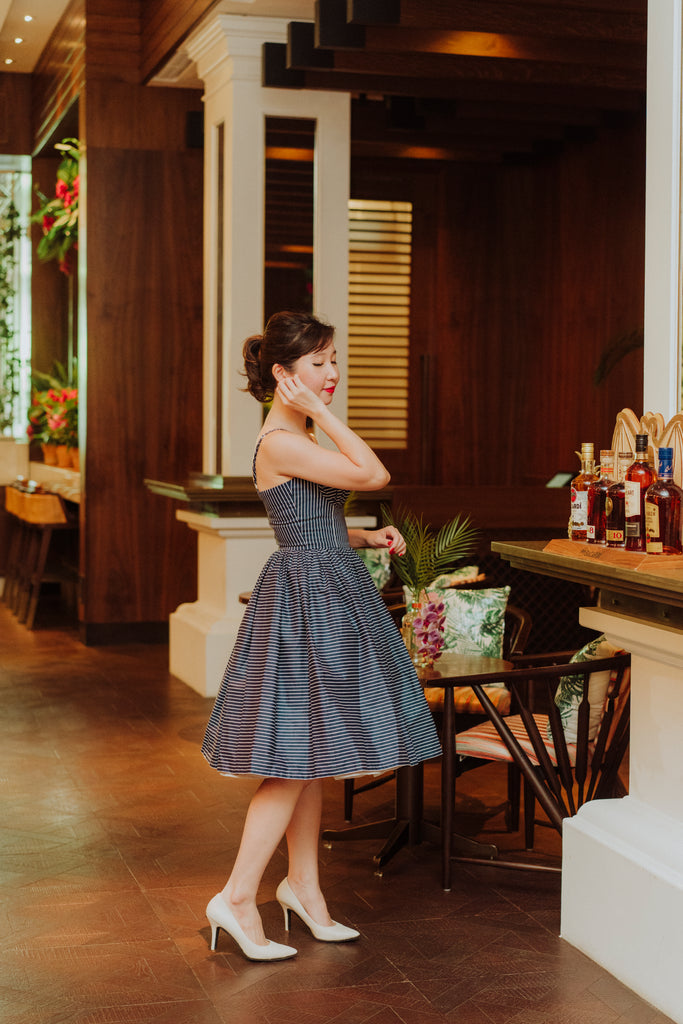 Summer Swing Dress in Navy Stripes