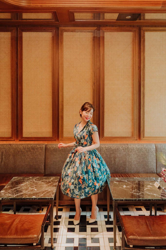 Penny Swing Dress in Orange Floral Linen
