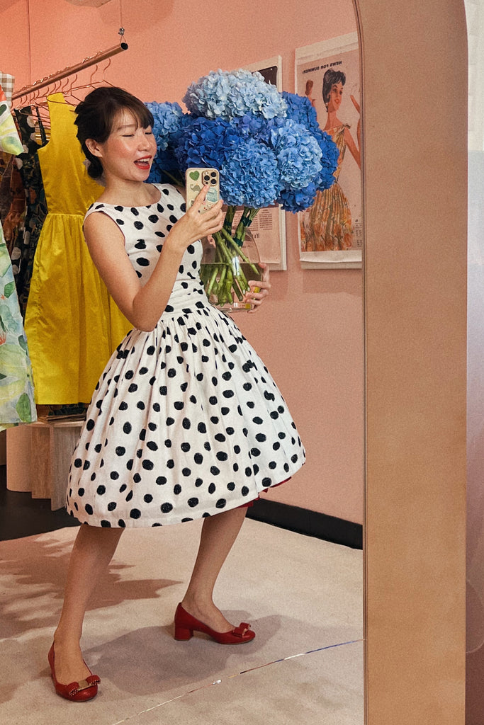 White And Black Polka Tea Dress