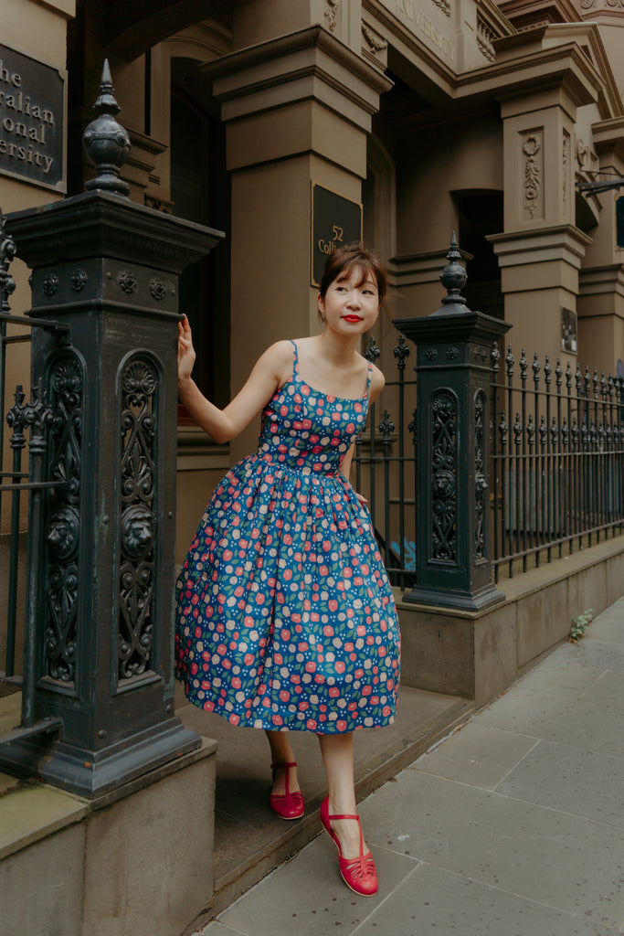Hana Swing Dress in Navy Camellia