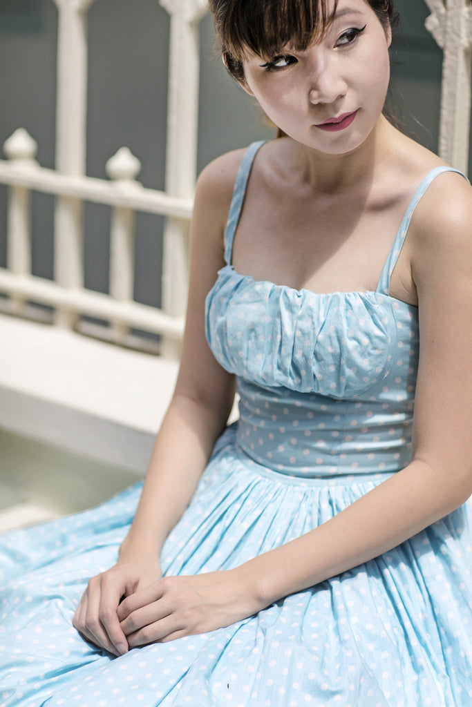 Summer Baby Blue And White Polka Dress