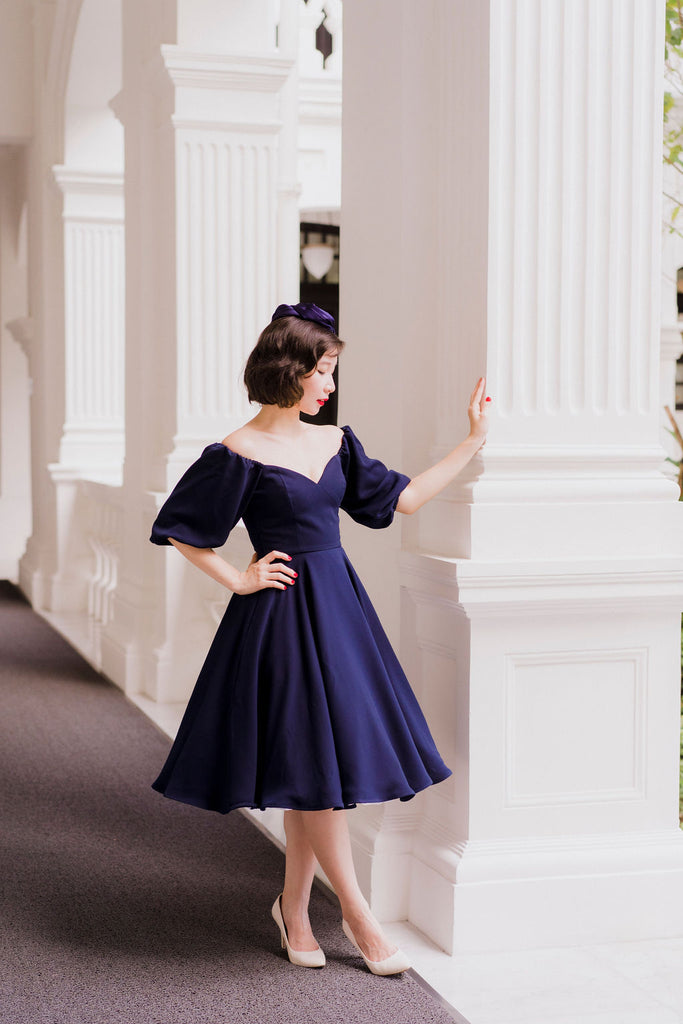 Bridgitte Puff Sleeve Dress in Navy