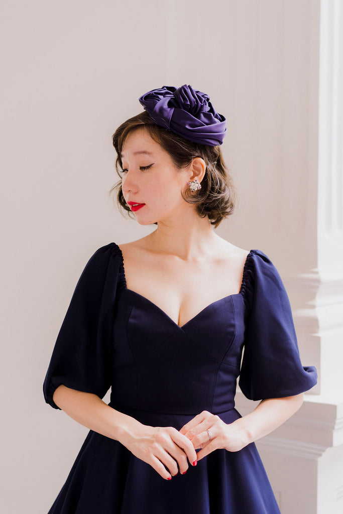 Bridgitte Puff Sleeve Dress in Navy