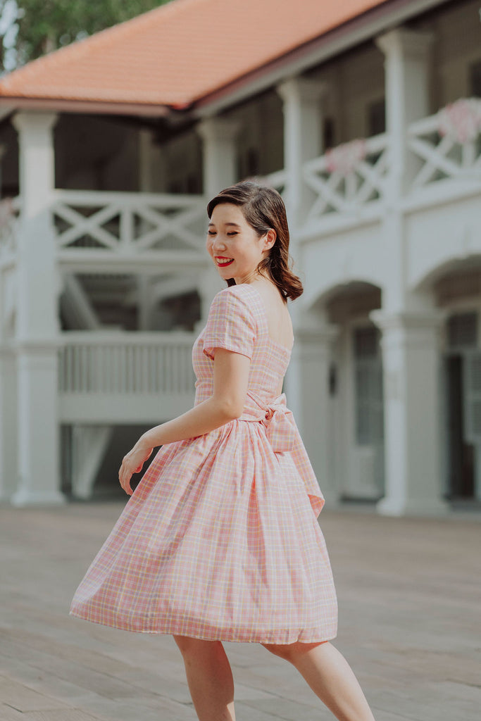 Peggy O Dress in Cotton Candy Gingham