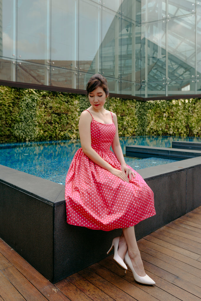Hana Swing Dress in Hot Pink Polka