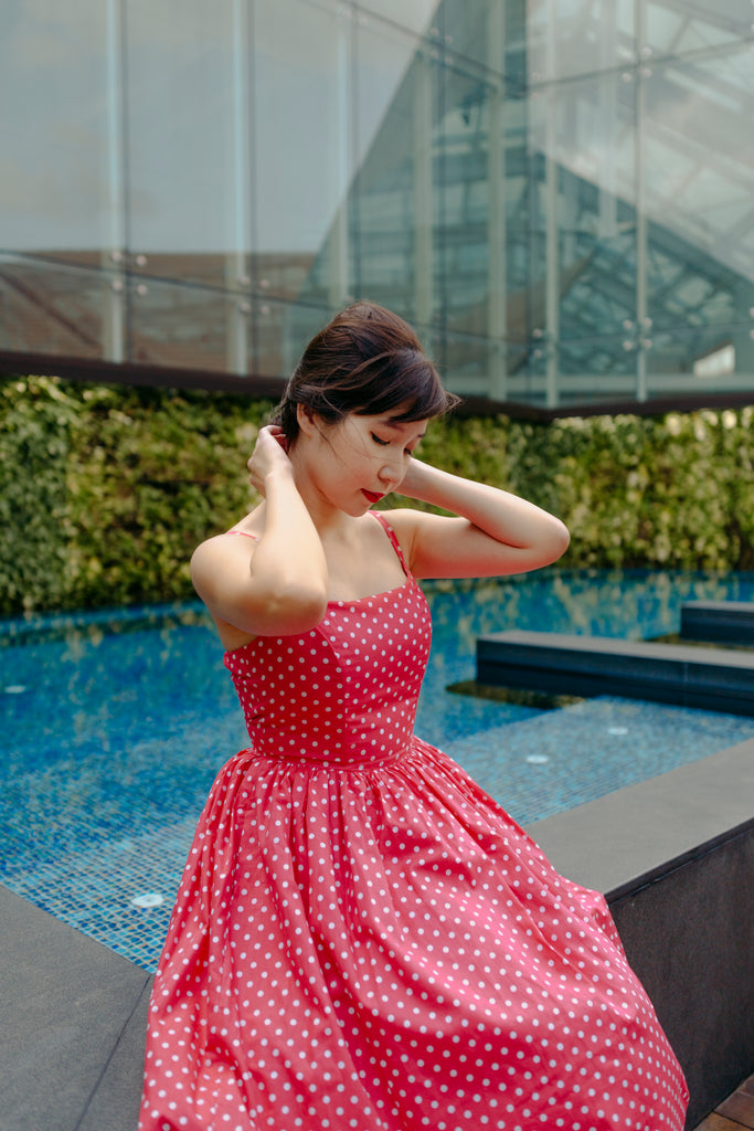 Hana Swing Dress in Hot Pink Polka