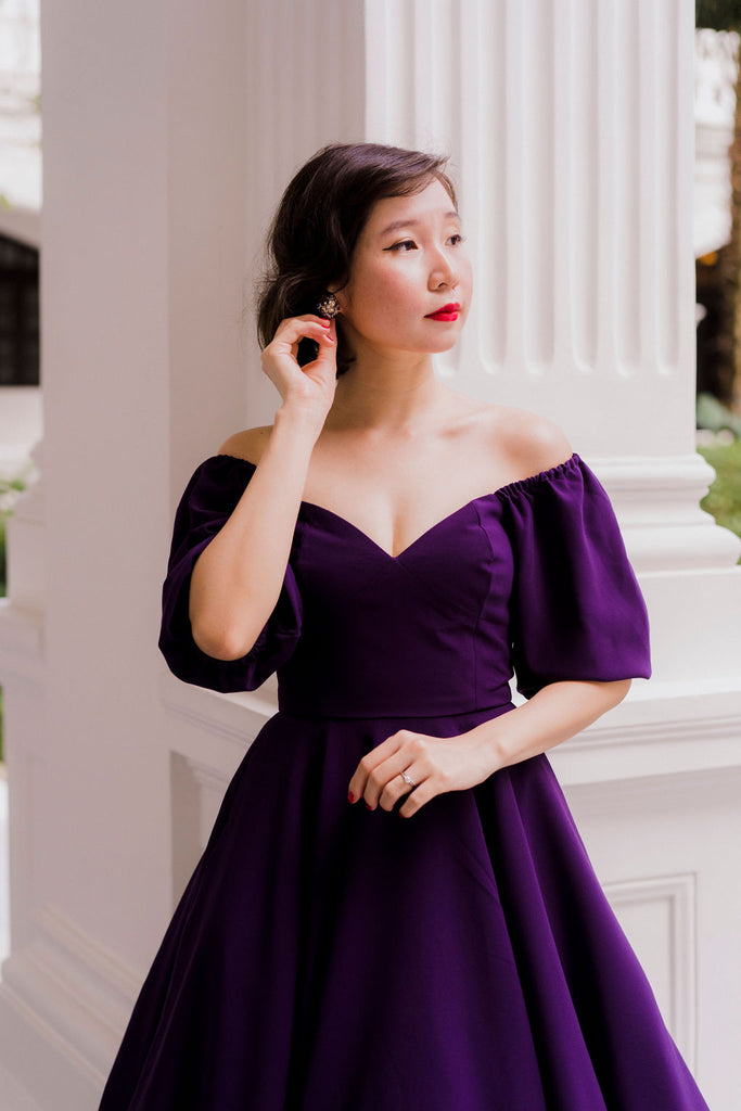 Bridgitte Puff Sleeve Dress in Royal Purple