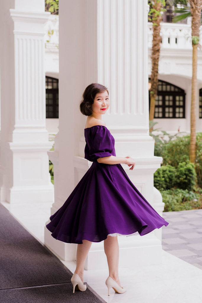 Bridgitte Puff Sleeve Dress in Royal Purple