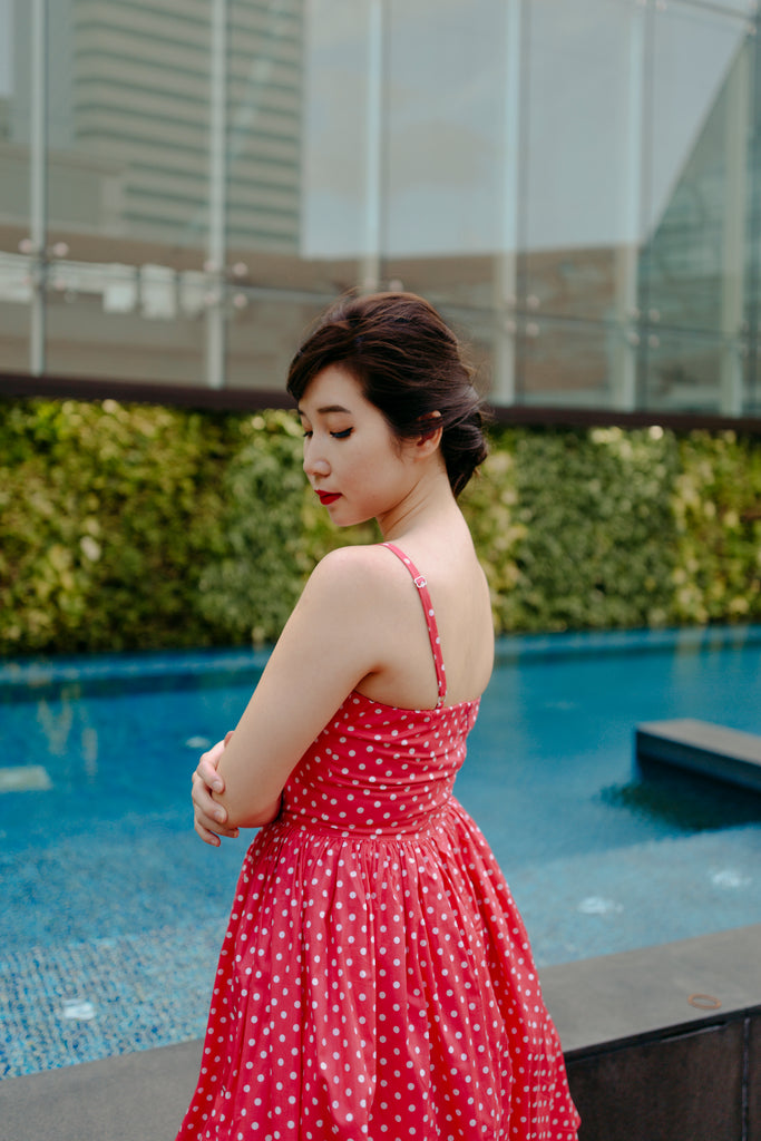 Hana Swing Dress in Hot Pink Polka