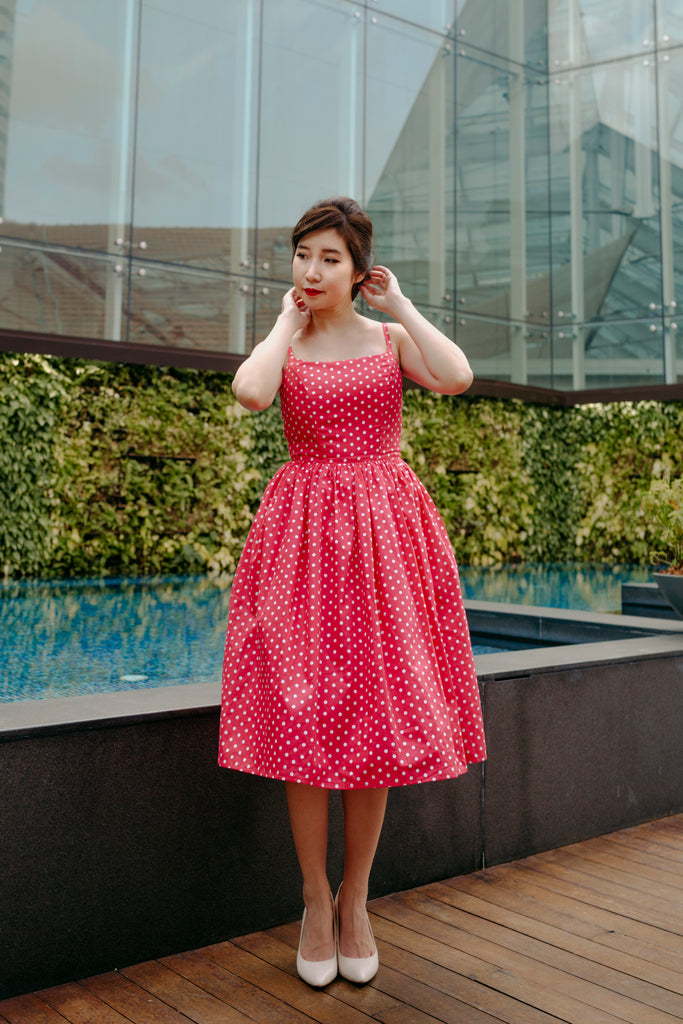 Hana Swing Dress in Hot Pink Polka