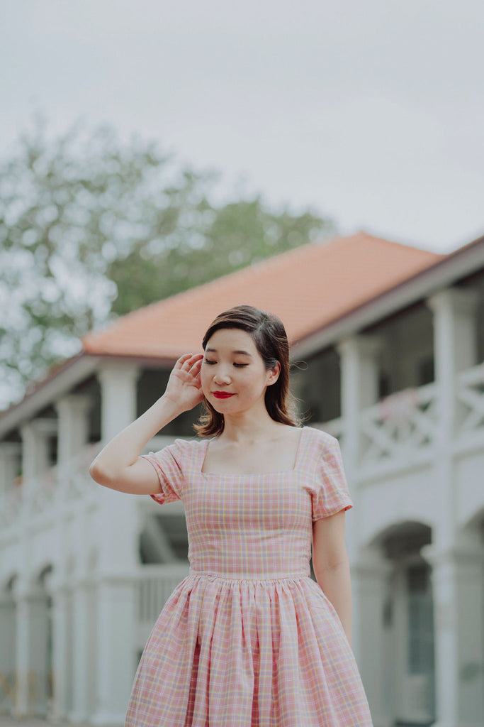 Peggy O Dress in Cotton Candy Gingham