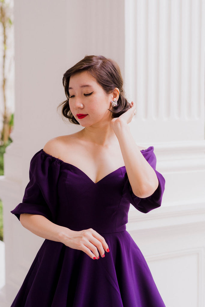 Bridgitte Puff Sleeve Dress in Royal Purple