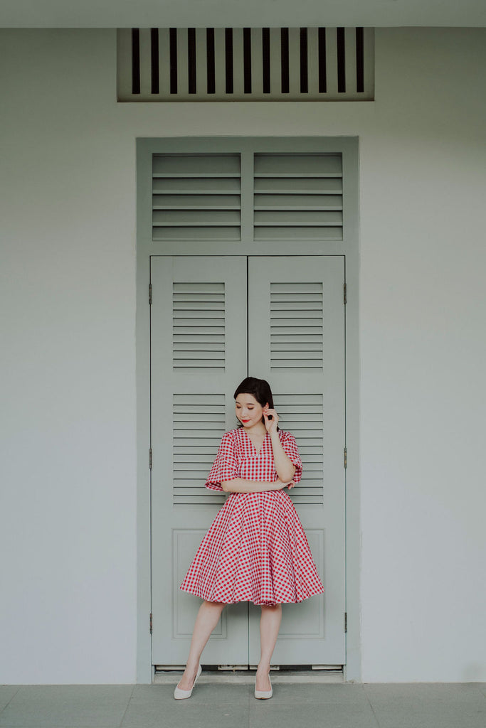 Miko Kimono Dress in Red Gingham