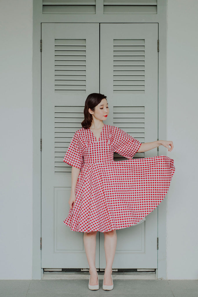 Miko Kimono Dress in Red Gingham