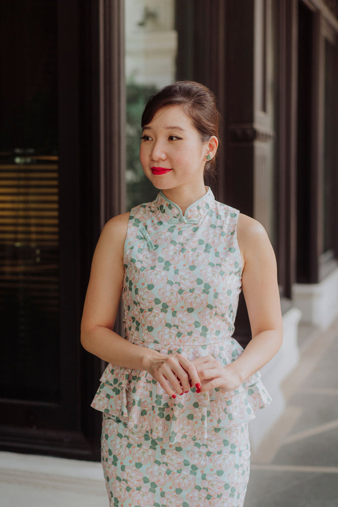 Aqua Magnollia Yu Yan 2 Piece Cheongsam