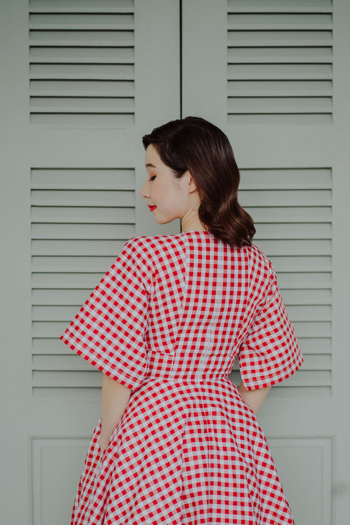 Miko Kimono Dress in Red Gingham