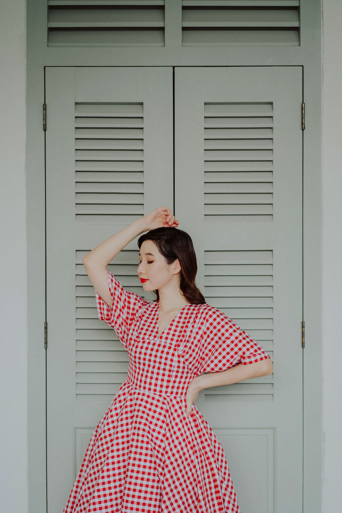 Miko Kimono Dress in Red Gingham