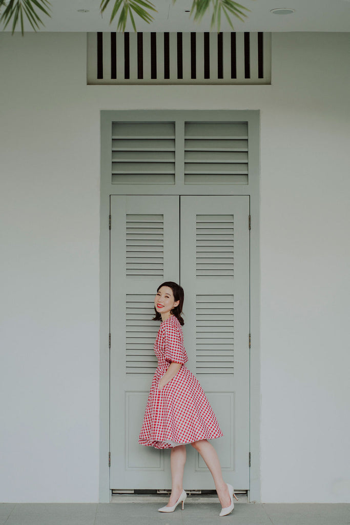 Miko Kimono Dress in Red Gingham