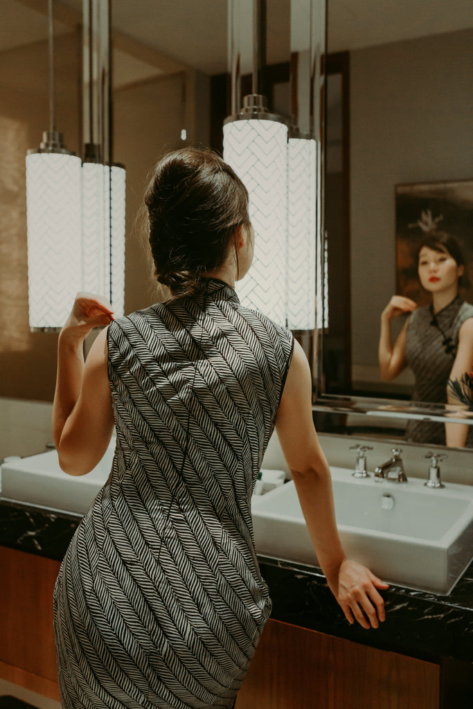 Choy Len Midi Cheongsam in Black Modern Batik