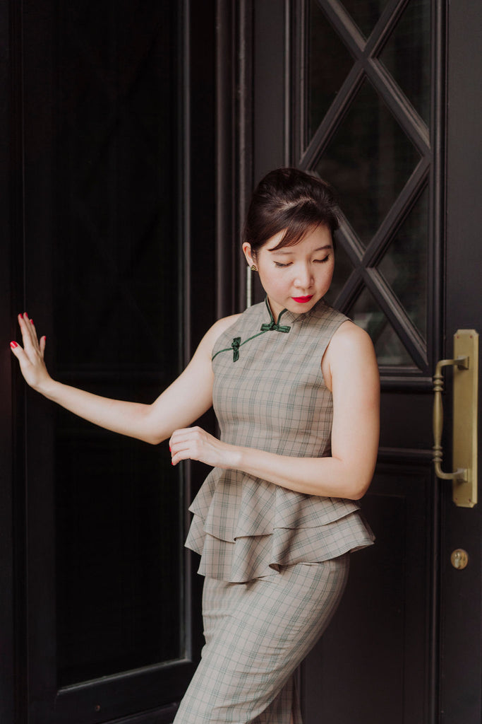 Vintage Plaid Yu Yan 2 Piece Cheongsam