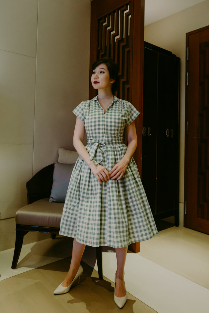 Penny Swing Dress in Green Gingham