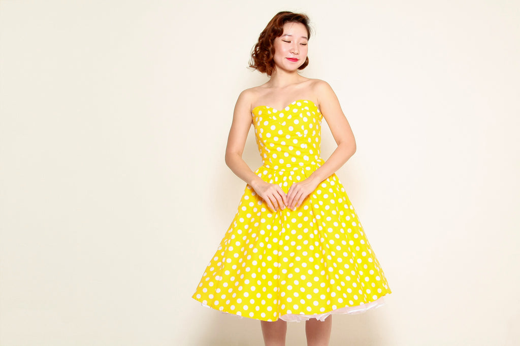 Jane Swing Dress in Yellow & White Polka