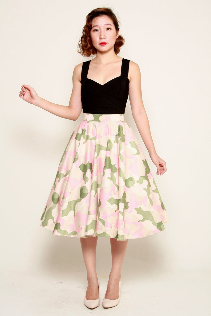 Audrey Swing Skirt In Pastel Camouflage