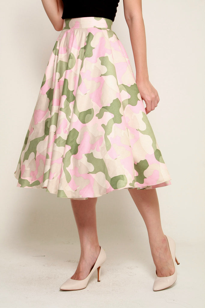 Audrey Swing Skirt In Pastel Camouflage