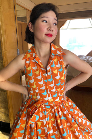 Penny Swing Dress in Orange Floral Linen