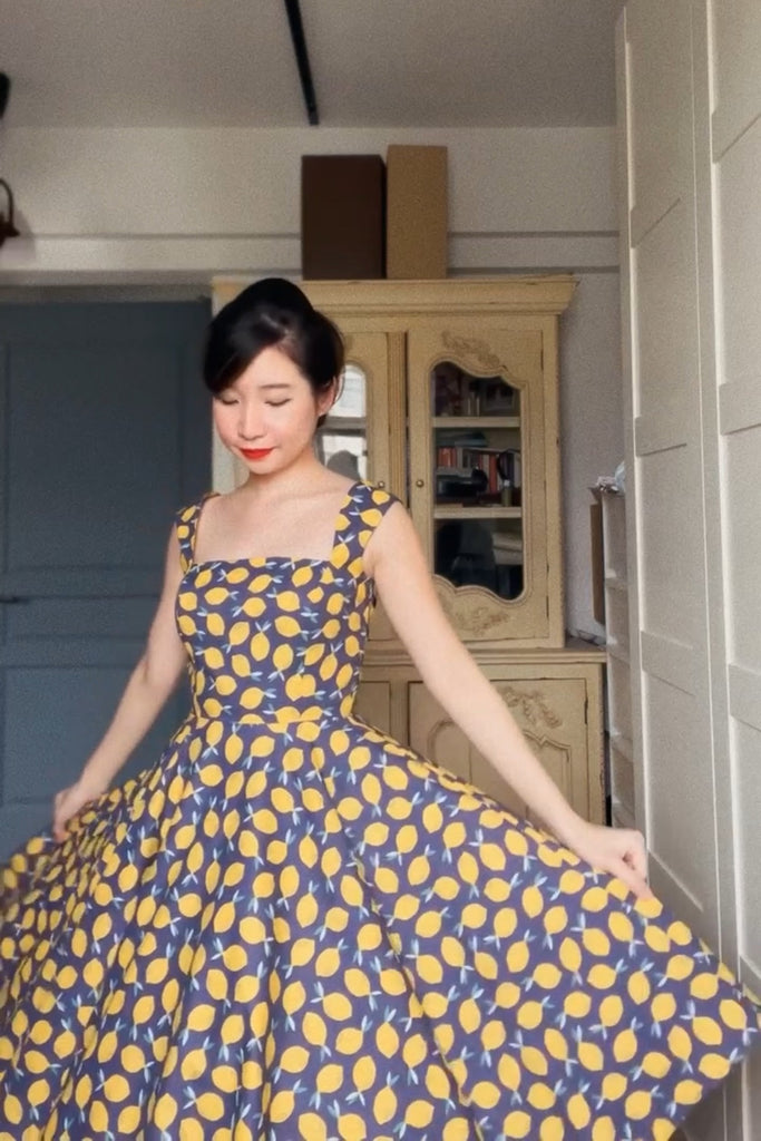 Florence Swing Dress in Navy Lemons