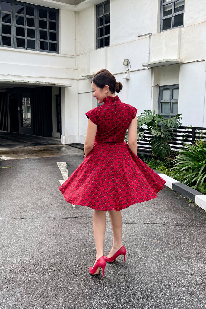 Ah Keow Swing Dress In Red Modern Batik