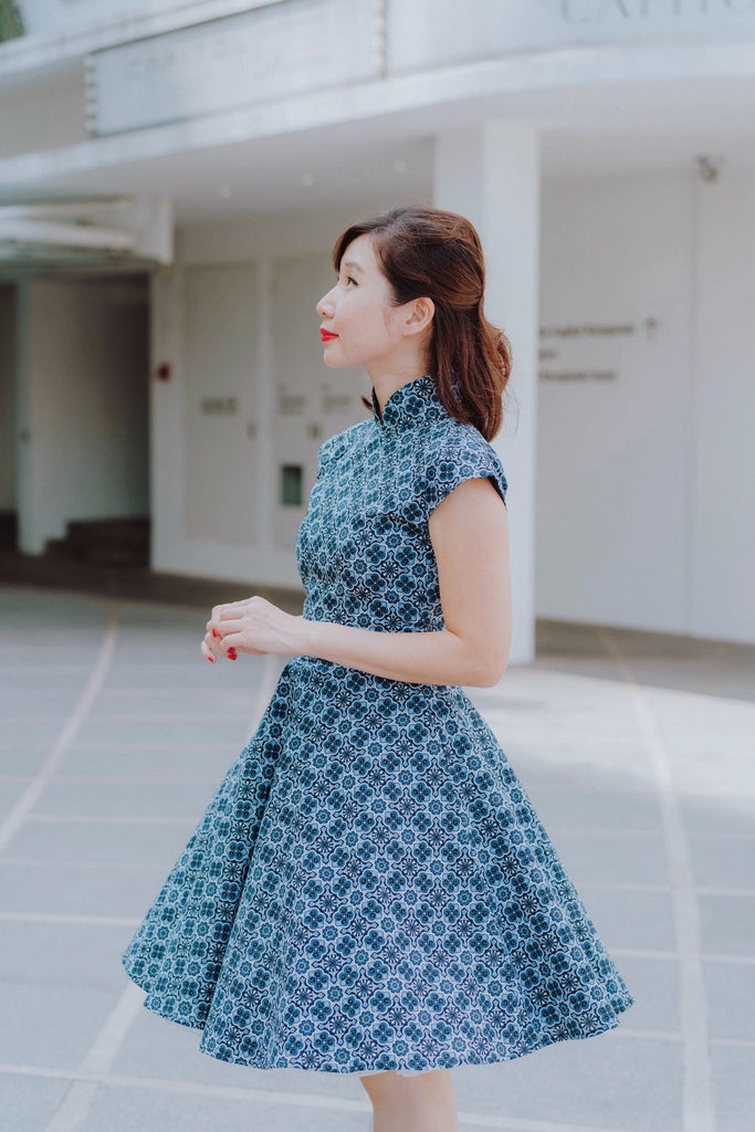 Ah Keow Swing Dress In Blue Modern Batik