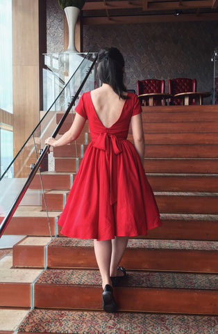 Bardot Off Shoulder Swing Dress In Red