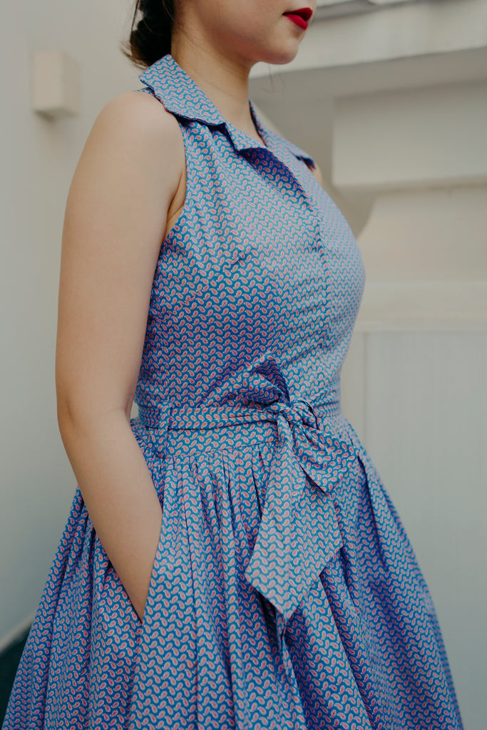 Betty Swing Dress in Blue Paisley