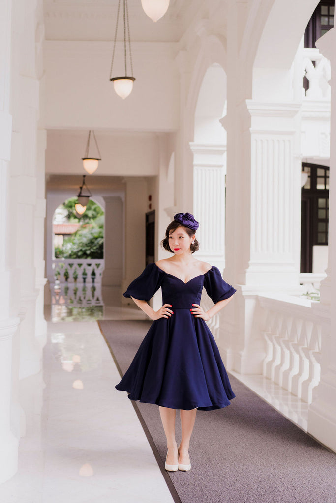 Bridgitte Puff Sleeve Dress in Navy