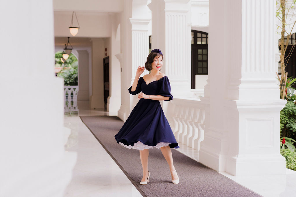 Bridgitte Puff Sleeve Dress in Navy