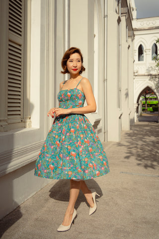 French Purple Floral Summer Swing Dress