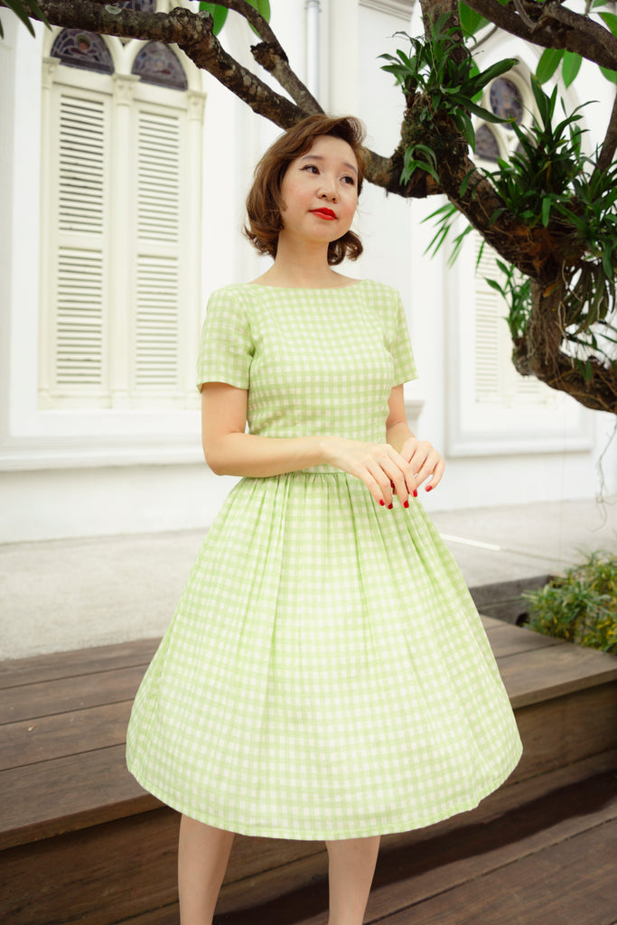 Esther Swing Dress in Green Gingham