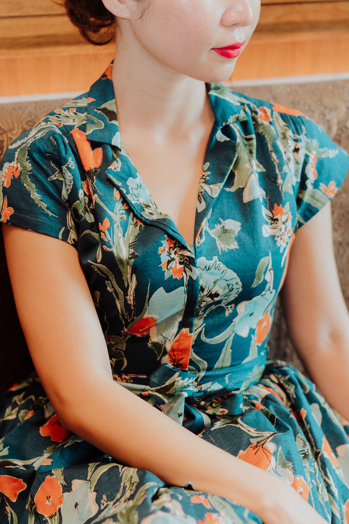 Penny Swing Dress in Orange Floral Linen