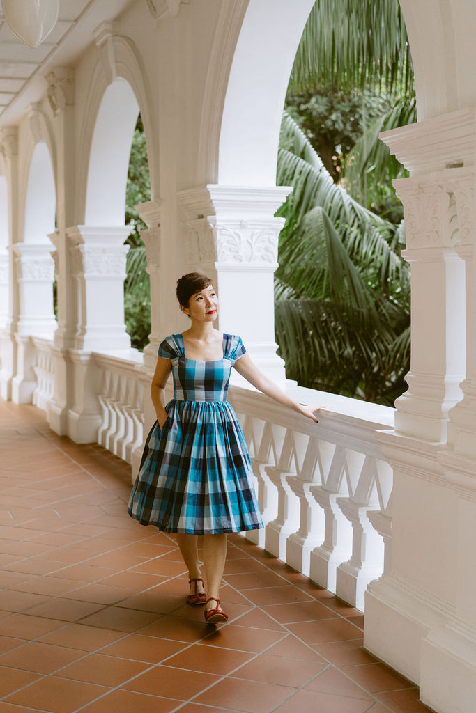 Harmon Swing Dress in Blue Gingham
