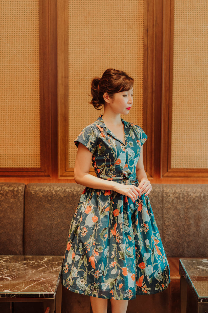 Penny Swing Dress in Orange Floral Linen