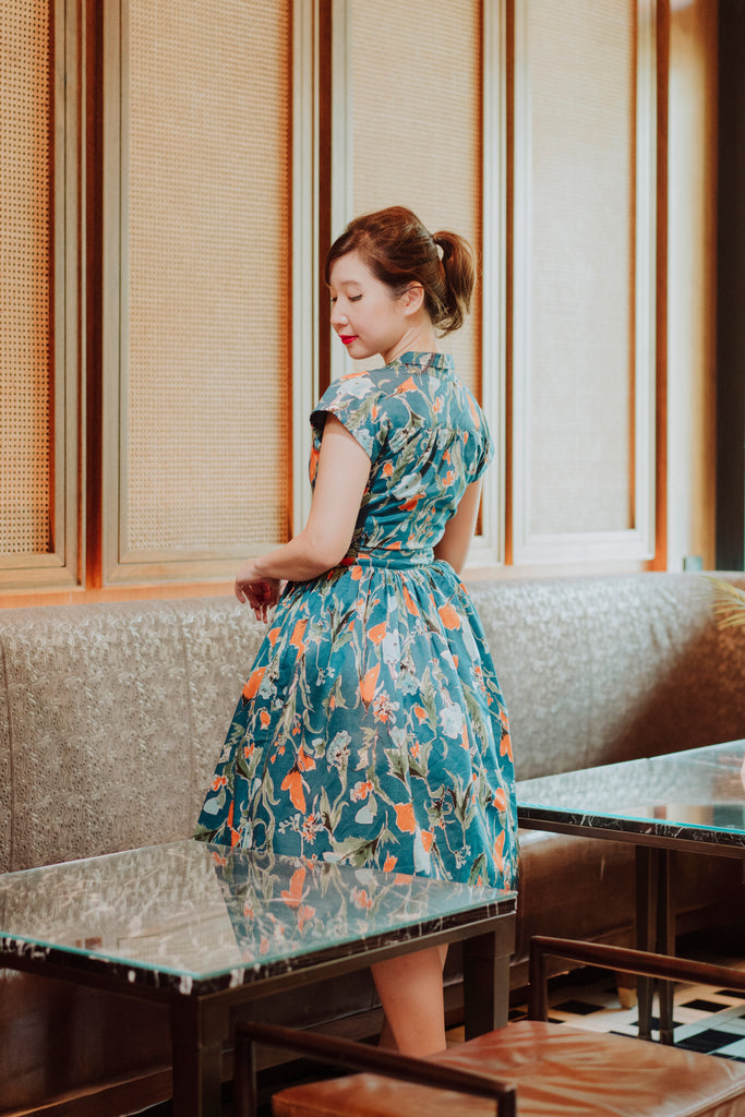 Penny Swing Dress in Orange Floral Linen