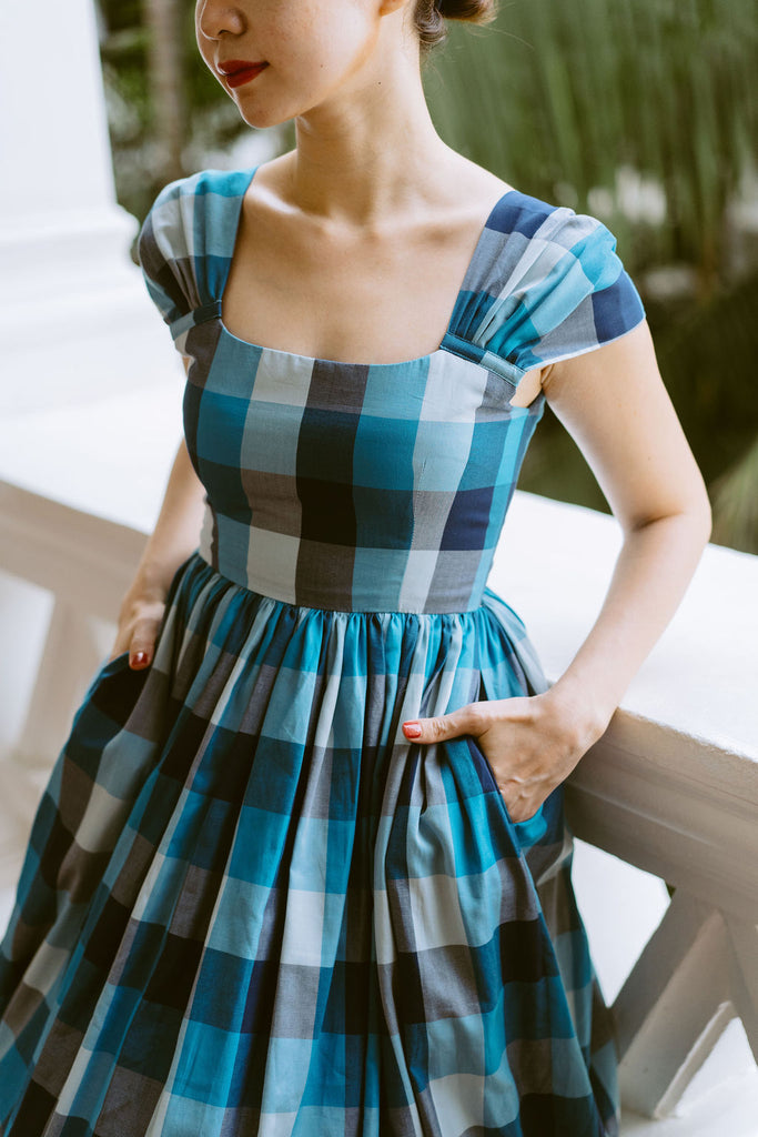 Harmon Swing Dress in Blue Gingham