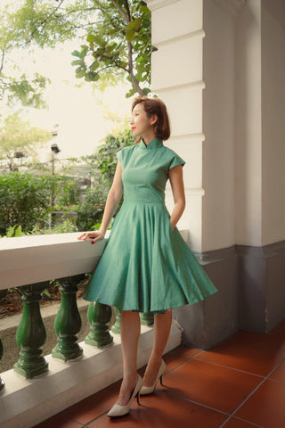 Harmon Swing Dress in Teal Conservatory