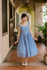 Louisa V Back Swing Dress in Blue Gingham Linen (Pre-Order)