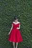 Bardot Off Shoulder Swing Dress In Red