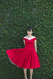 Bardot Off Shoulder Swing Dress In Red