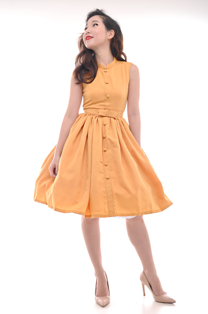 Mandarin Swing Dress In Mustard